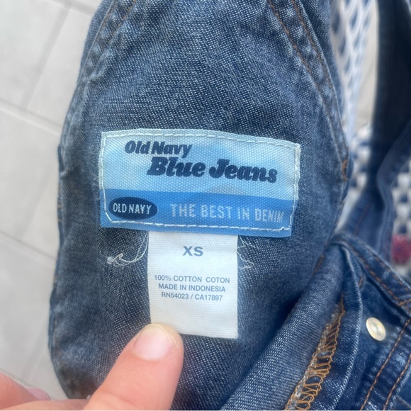 80s 90s Classic Old Navy Blue Jean Overalls Floral Patches XS - Picture 13 of 15